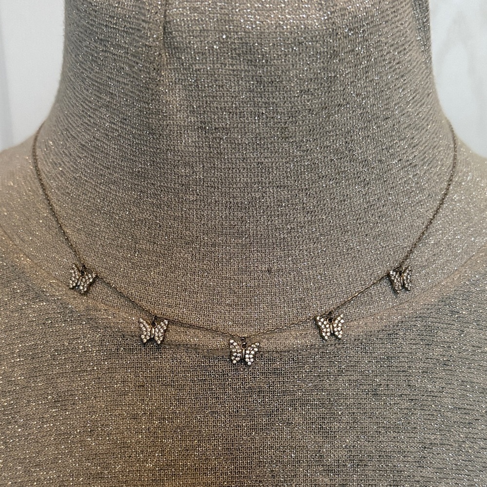 Five Sparkly Butterflies Necklace 925 Sterling 14”-18” long Dainty demure
